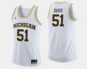 #51 College Basketball For Men's White Austin Davis Michigan Jersey 607724-853