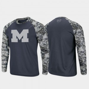 Men Michigan T-Shirt Raglan Long Sleeve Digi Camo OHT Military Appreciation Charcoal Camo 710162-750