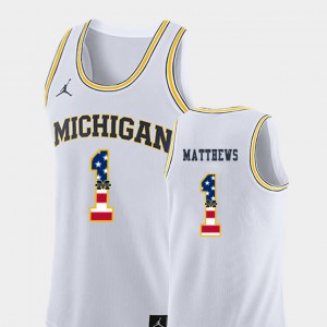 White #1 USA Flag Charles Matthews Michigan Jersey For Men College Basketball 206928-456