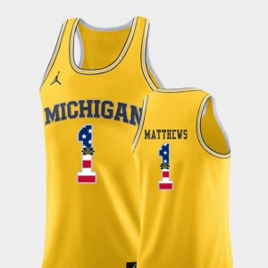 #1 Yellow For Men Charles Matthews Michigan Jersey USA Flag College Basketball 119207-874