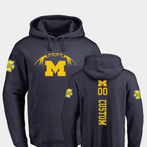 Michigan Custom Hoodie Backer #00 College Football Navy Men's 588575-869