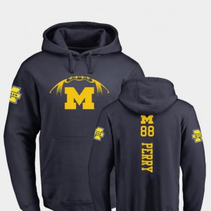 College Football Grant Perry Michigan Hoodie Backer For Men Navy #88 308387-599