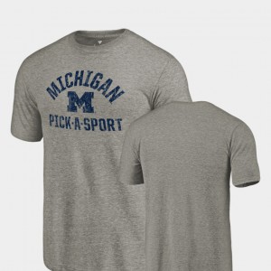 Pick-A-Sport Tri-Blend Distressed Gray For Men Michigan T-Shirt 480727-997