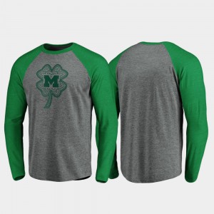 Heathered Gray Michigan T-Shirt St. Patrick's Day Raglan Long Sleeve Celtic Charm Men's 353264-557