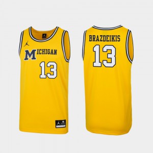 For Men's Ignas Brazdeikis Michigan Jersey Replica 1989 Throwback College Basketball #13 Maize 357775-112