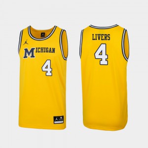 #4 For Men 1989 Throwback College Basketball Isaiah Livers Michigan Jersey Maize Replica 390292-649