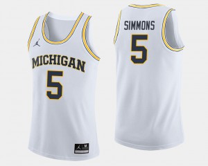White Jaaron Simmons Michigan Jersey College Basketball #5 Mens 458322-152