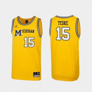 Jon Teske Michigan Jersey 1989 Throwback College Basketball Replica #15 Maize Mens 808465-251