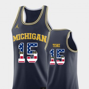 Jon Teske Michigan Jersey College Basketball Navy Men USA Flag #15 760665-765