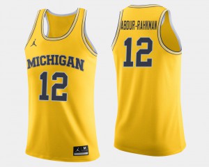 #12 Mens Muhammad-Ali Abdur-Rahkman Michigan Jersey Maize College Basketball 741056-668