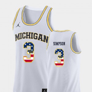 For Men's College Basketball #3 USA Flag Zavier Simpson Michigan Jersey White 229938-575