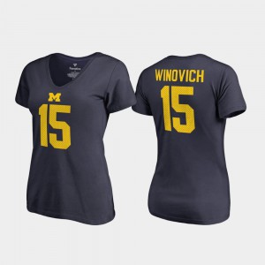 Women's Chase Winovich Michigan T-Shirt Navy #15 V-Neck Name & Number College Legends 930051-296