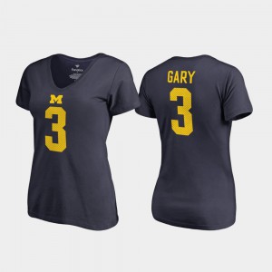 College Legends Women's #3 V-Neck Name & Number Navy Rashan Gary Michigan T-Shirt 927044-677