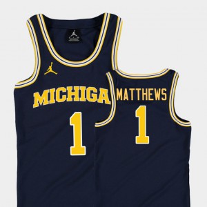 Charles Matthews Michigan Jersey College Basketball Jordan Replica Navy For Kids #1 257270-780