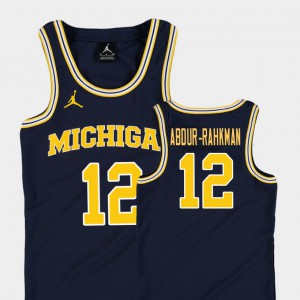 For Kids Replica College Basketball Jordan #12 Navy Muhammad-Ali Abdur-Rahkman Michigan Jersey 370171-463