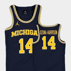 College Basketball Jordan Rico Ozuna-Harrison Michigan Jersey For Kids Navy #14 Replica 360259-846